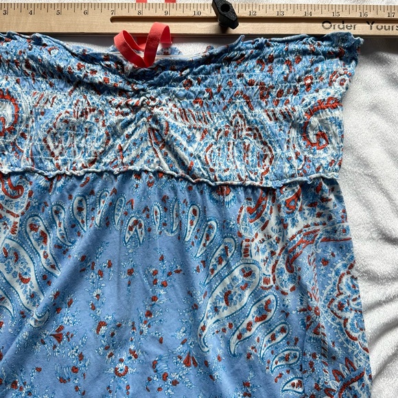 Vtg Free People Red White Blue Paisley Strapless Top Shirt String Halter L RARE - Picture 4 of 6